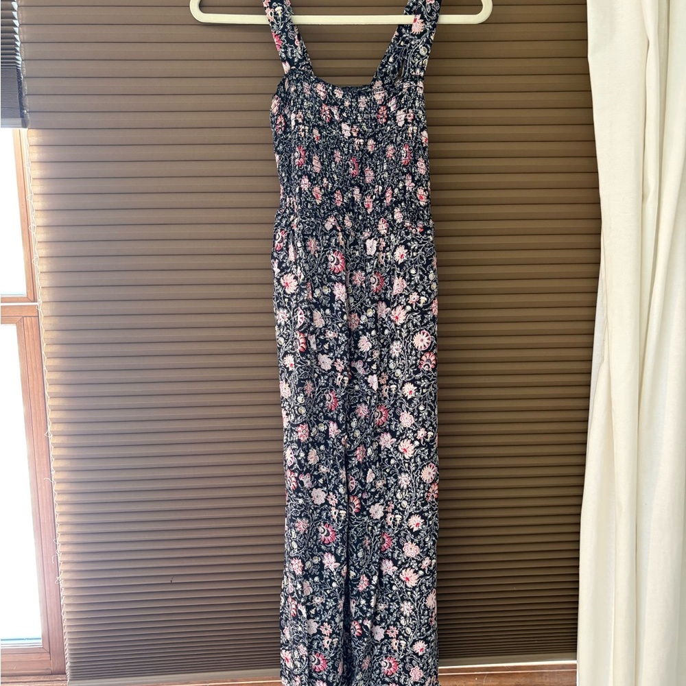 LOFT Black and Pink Floral Jumpsuit